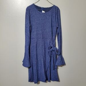 5/$25 Rare Editions Blue Long Sleeve Faux Wrap Dress Flared Sleeves Girls Sz 16